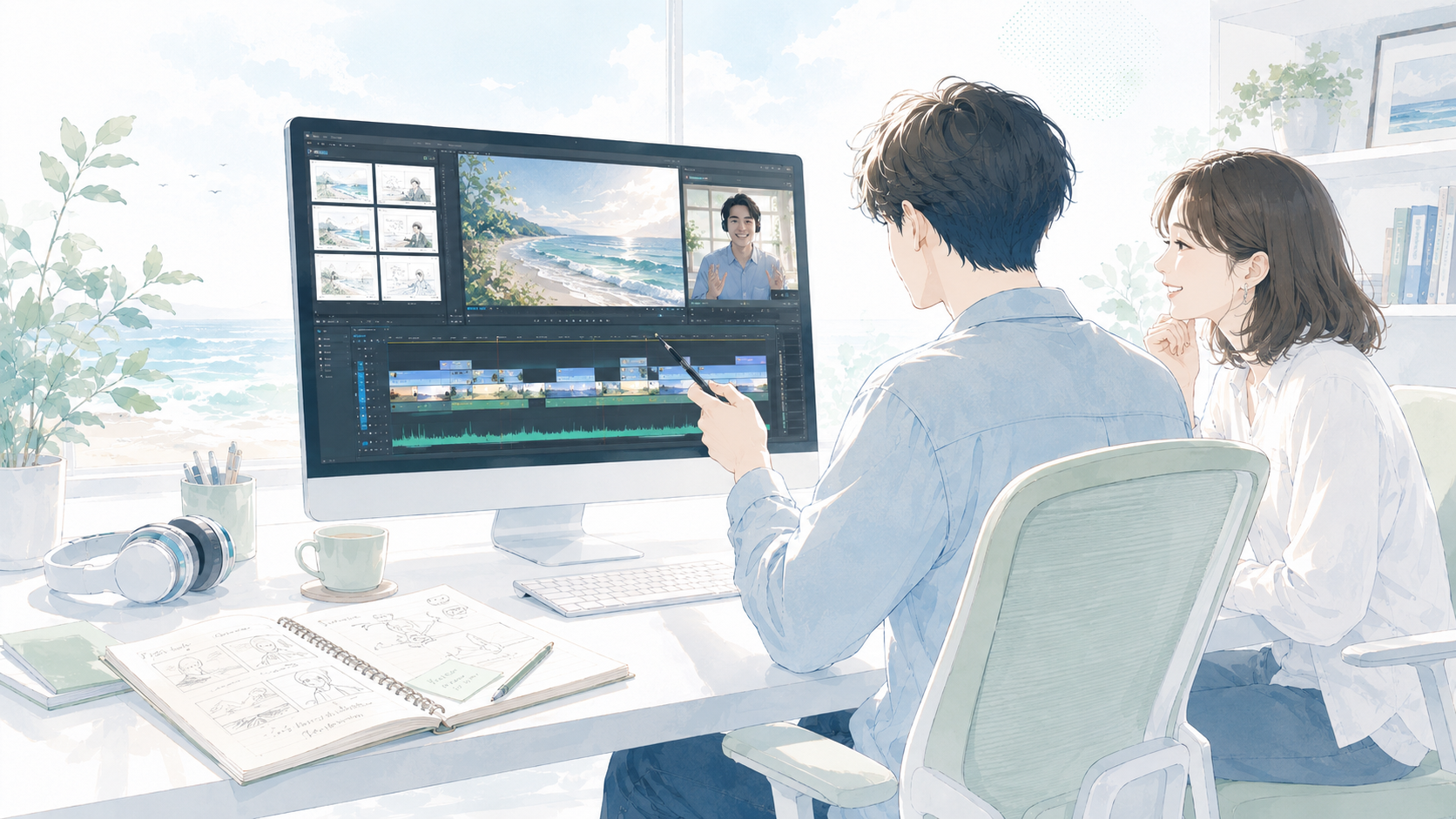動画編集の相談をしているデスク周りのイメージ
